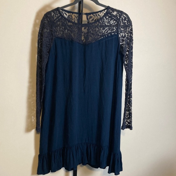 Others Follow Dresses & Skirts - EUC Others Follow Dress Navy Lace Sleeve Mini Flowy Ruffle Hem Junior Medium